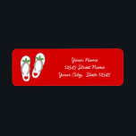 Red tropical Christmas holly leaf beach flip flops<br><div class="desc">Red tropical Christmas holly leaf beach flip flops return address labels. Funny beach sandals design for winter Holiday season in warm location. Cute slippers with hearts. Customizable background colour and text template. Stylish script typography template. Custom design for new home, change of address or office. Great for Christmas in July,...</div>