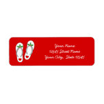 Red tropical Christmas holly leaf beach flip flops<br><div class="desc">Red tropical Christmas holly leaf beach flip flops return address labels. Funny beach sandals design for winter Holiday season in warm location. Cute slippers with hearts. Customizable background colour and text template. Stylish script typography template. Custom design for new home, change of address or office. Great for Christmas in July,...</div>