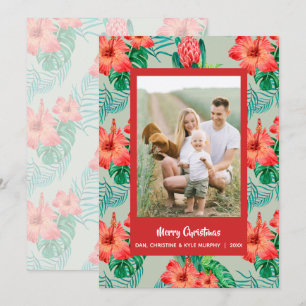 Red Tropical Floral Christmas Photo Holiday Card