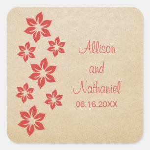 Red Tropical Floral Wedding Stickers