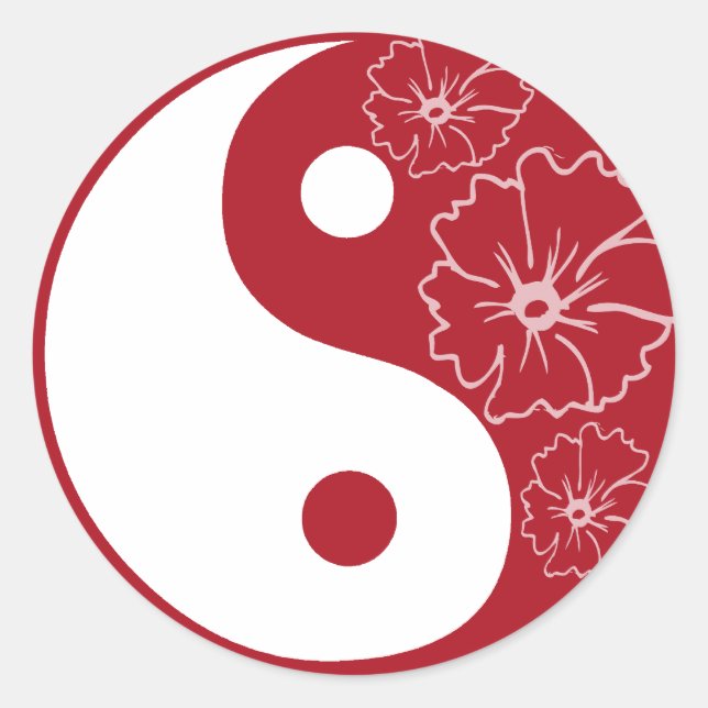Red Tropical Flower Yin Yang Sticker (Front)