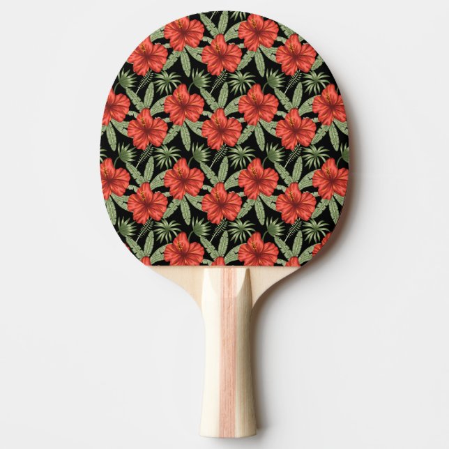 Red tropical flowers seamless pattern green leaves ping pong paddle (Front)