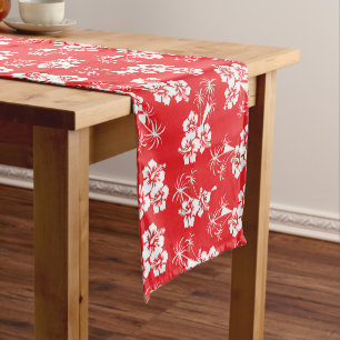 Red Tropics Hibiscus Floral Short Table Runner