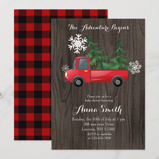Red Truck Adventure Rustic Baby shower Invitation (Devant / Derrière)
