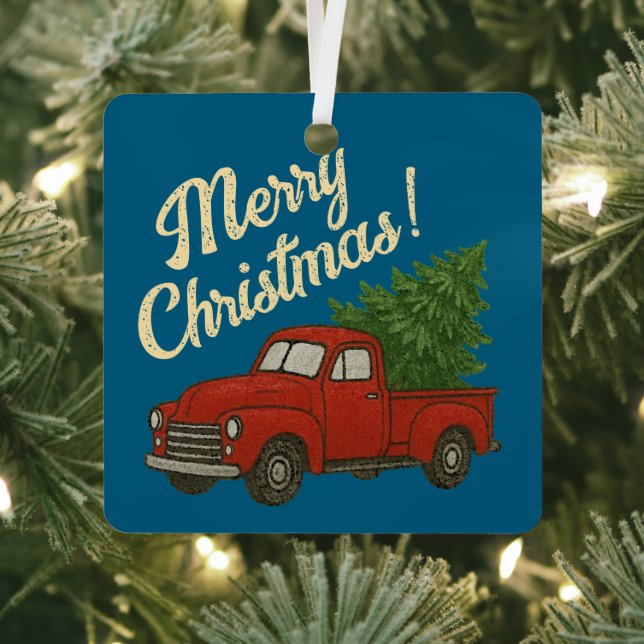 Red truck and Christmas tree custom Metal Ornament (Insitu)