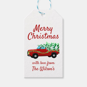 Red Truck and Tree Christmas Gift Tag