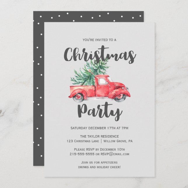 Red Truck and Tree Christmas Party Invitation (Front/Back)