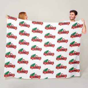 Red truck and tree fleece blanket