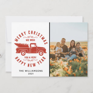 Red Truck and Tree Merry Christmas Photo  Holiday  Card