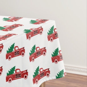 Red truck and tree tablecloth
