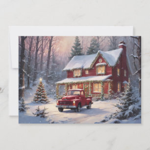 Red Truck at the Holiday Cottage – Merry Christmas Card