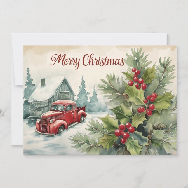 Red Truck Christmas Flat Holiday Card (Front)