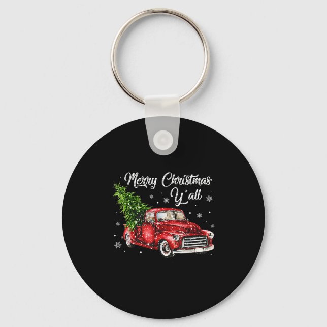 Red Truck Christmas Funny Merry Christmas Yall Wom Keychain (Front)