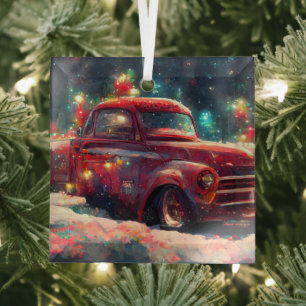 Red Truck Christmas Glass Ornament