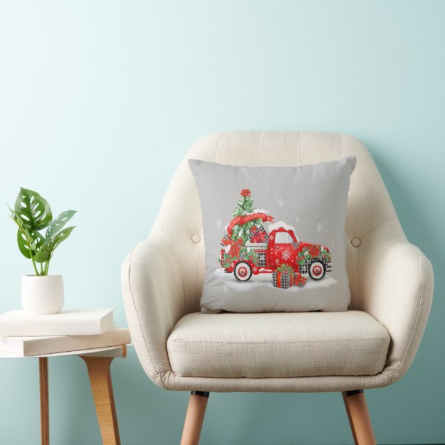 Red Truck Christmas Home Decor Throw Pillow (Chair)