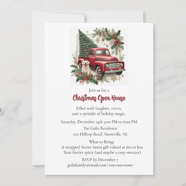 Red Truck Christmas Open House Invitation (Devant)