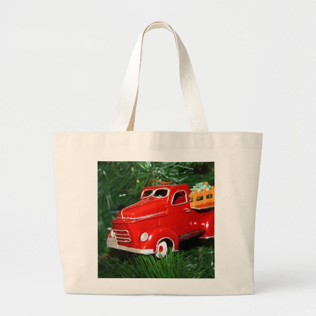 Red Truck Christmas  Ornament Large Tote Bag (Front)