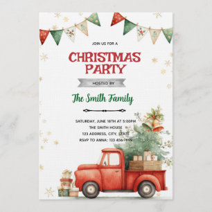 Red Truck Christmas Party Invitation