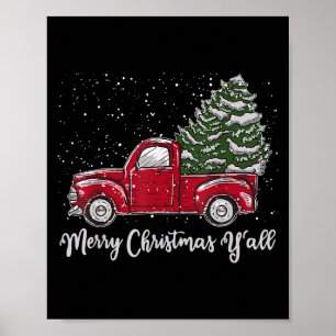 Red Truck Christmas Shirt - Merry Christmas Yall  Poster