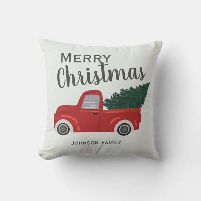 Red truck Christmas Throw Pillow (Front)