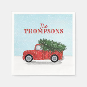 Red Truck Christmas Tree Cute Personalized Napkin