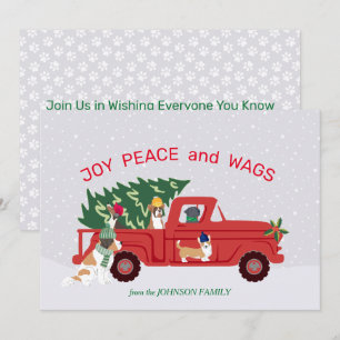 Red Truck Christmas Tree Dogs Riding Christmas Card