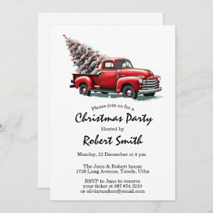 Red truck christmas tree party invitation