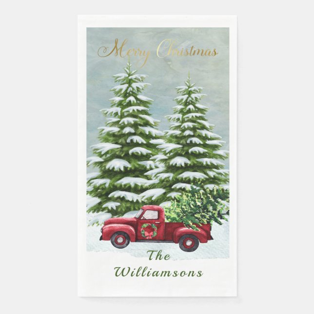 Red Truck Christmas Trees Vintage   Beverage Coast Napkin (Front)