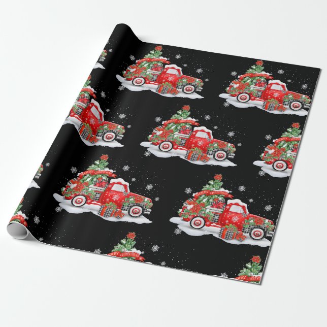 Red Truck Christmas Wrapping Paper (Unrolled)
