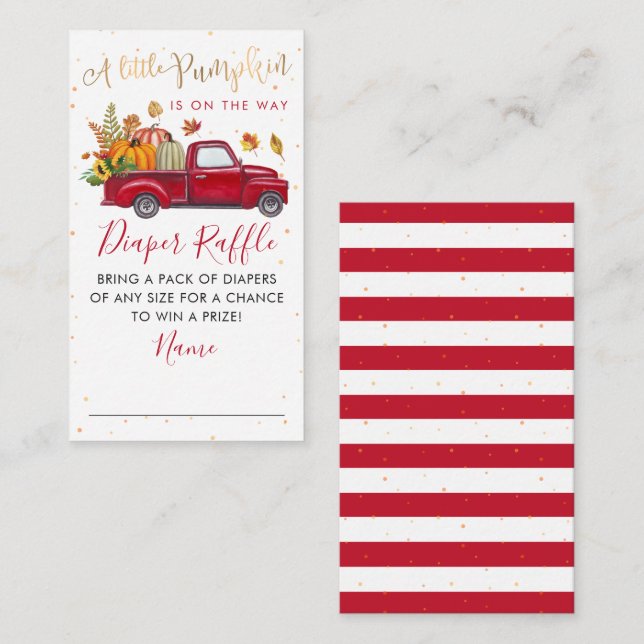 Red Truck Fall Pumpkin Baby Shower Diaper Raffle Enclosure Card (Front/Back)