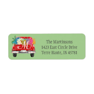 Red Truck Flowers Custom Monogram Adresse de retou