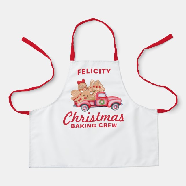 Red Truck Gingerbread Cookie Christmas Baking Crew Apron (Front)