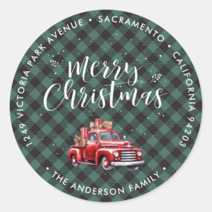 Red Truck Green Christmas Return Address Labels