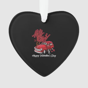 Red Truck Happy Valentines Day Boston Terrier Dog Ornament