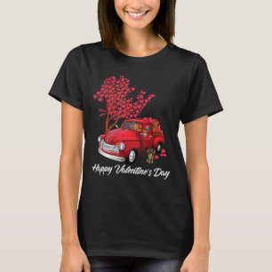 Red Truck Happy Valentines Day Dachshund Dog Heart T-Shirt