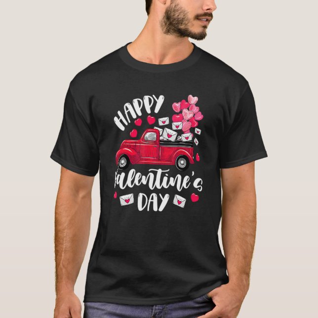 Red Truck Happy Valentines Day Letters Postal Work T-Shirt (Front)