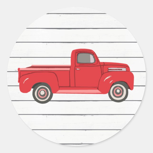 Red Truck Heart Shiplap Rustic Classic Round Stick Classic Round Sticker (Front)
