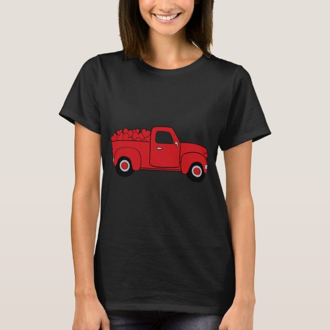 Red Truck Hearts Valentines Day Pickup Matching Co T-Shirt (Front)