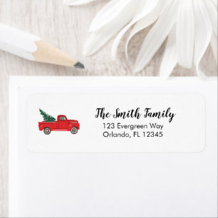 Red Truck Illustration Christmas Address Label