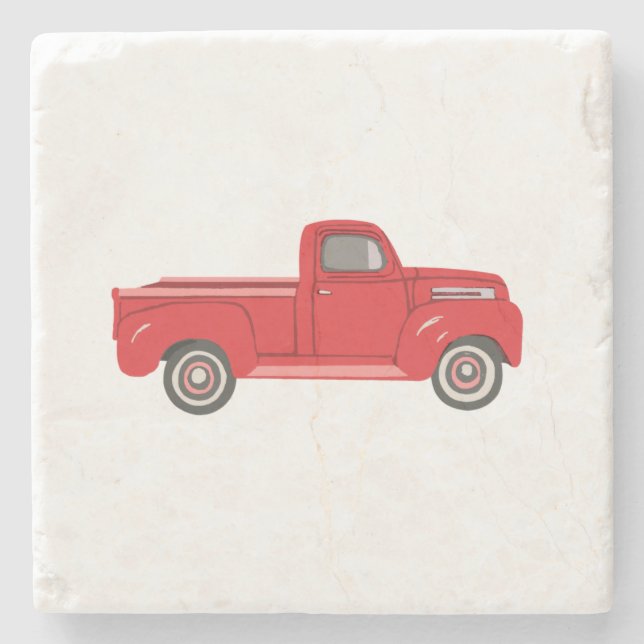 Red Truck Illustration Stone Coaster (Front)