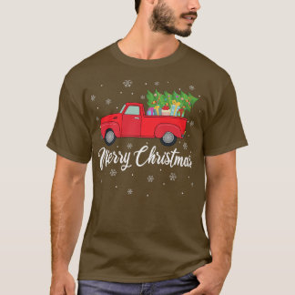 Red Truck Lover Xmas Lights Tree Red Truck Merry C T-Shirt