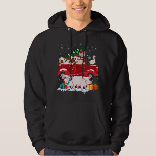 Red Truck Merry Christmas Animals Loves Farm Farme Hoodie