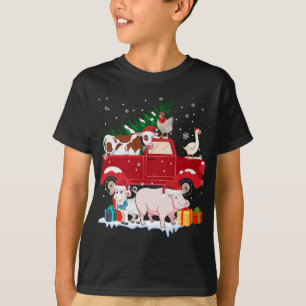 Red Truck Merry Christmas Animals Loves Farm Farme T-Shirt