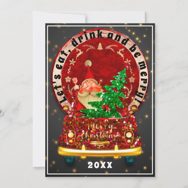 Red Truck Merry Christmas Brunch Dinner Santa Fun Invitation (Back)