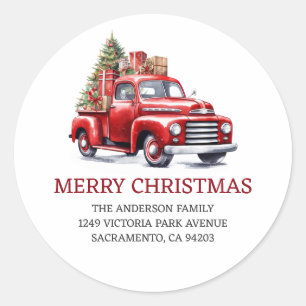 Red Truck Merry Christmas Return Address Labels