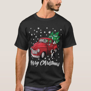Red Truck Merry Christmas Tree Boston Terrier Dog  T-Shirt