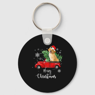 Red Truck Merry Christmas Tree Golden Retriever Ch Keychain