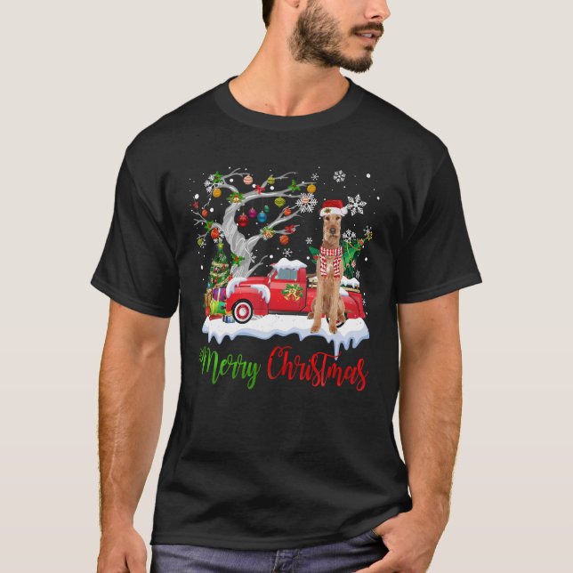 Red Truck Merry Christmas Tree Irish Terrier Pajam T-Shirt (Front)