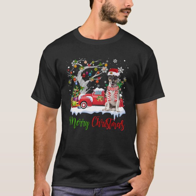 Red Truck Merry Christmas Tree Jack Russell Terrie T-Shirt (Front)