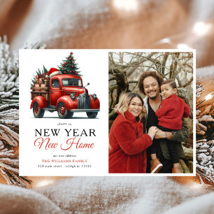 Red Truck New Year New Home Photo Holiday Moving Announcement